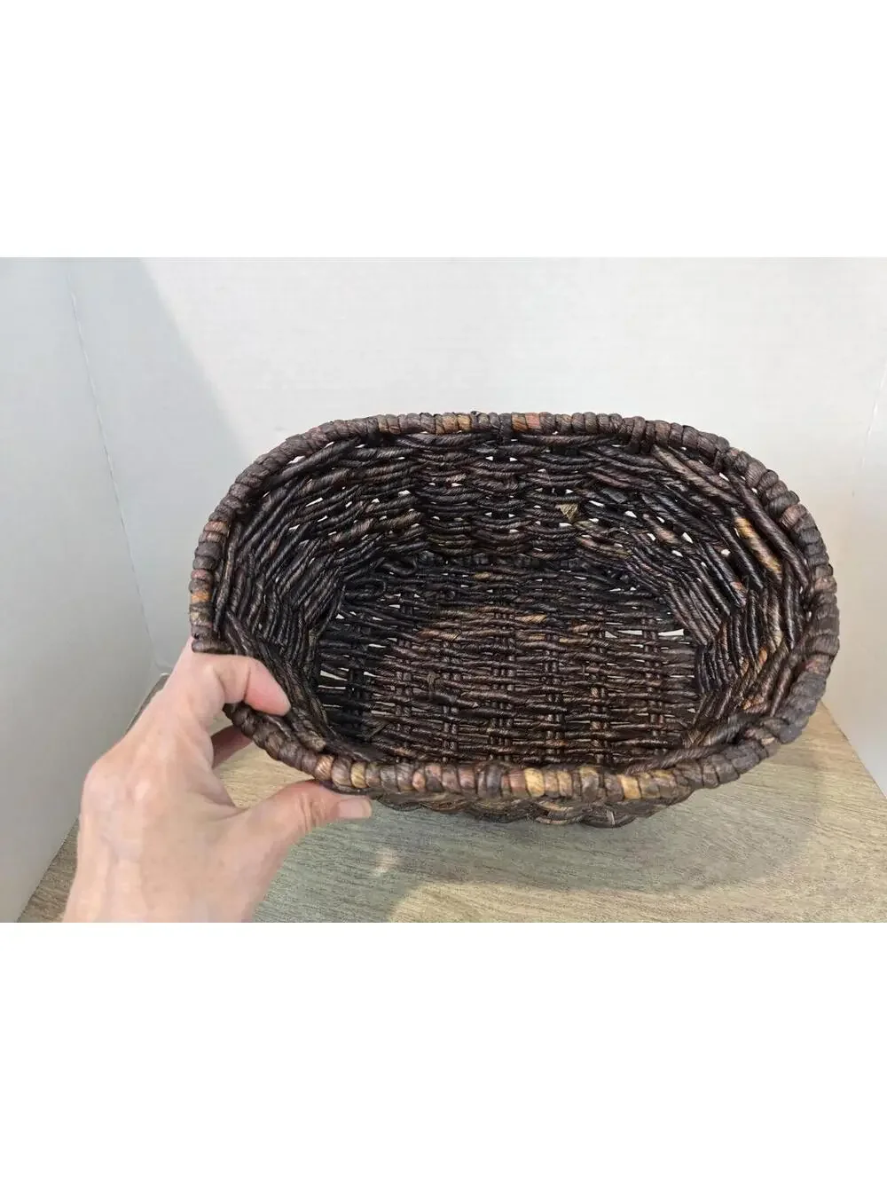 Vtg Woven Rattan Oval Storage/ Plant Basket 11
